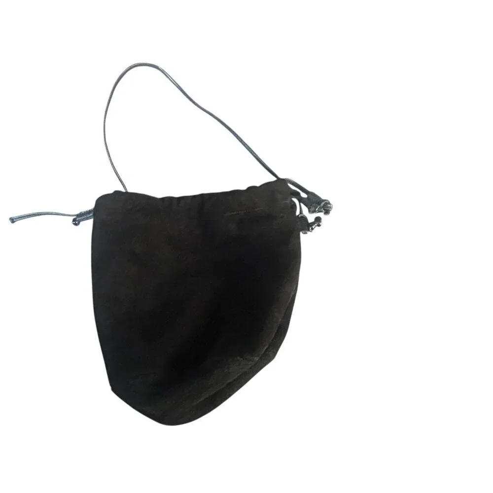 Black Suede Leather Drawstring Italian Made Hobo Bag